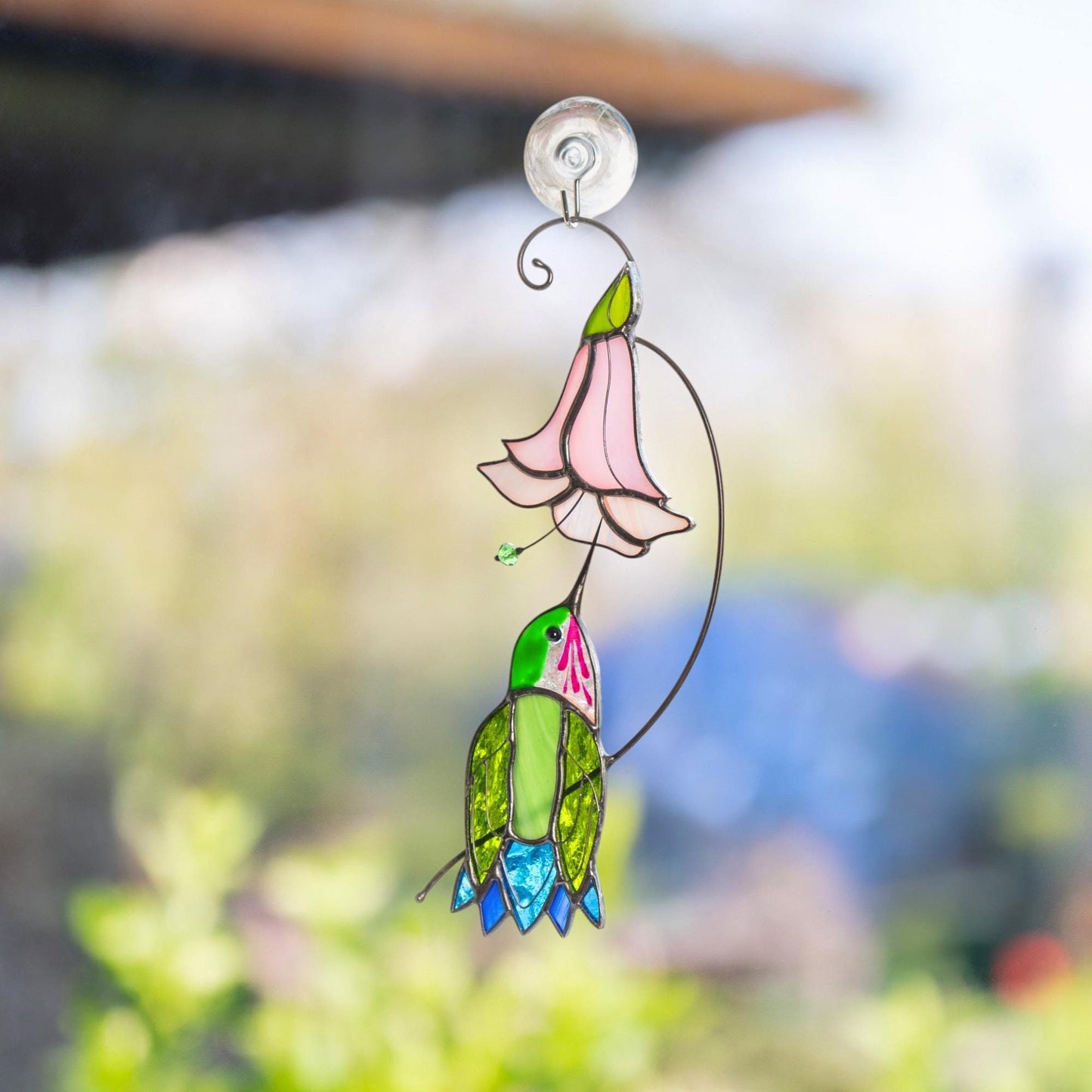 Hummingbird stained glass flower