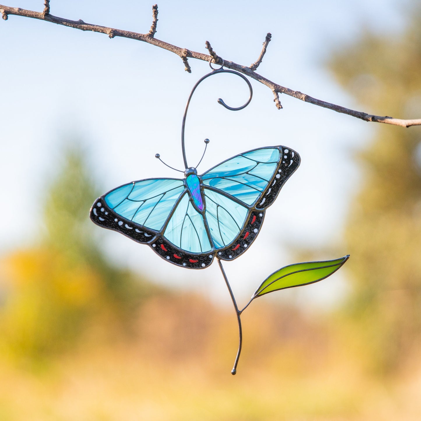 Blue moprho Butterfly stained glass window hangings
