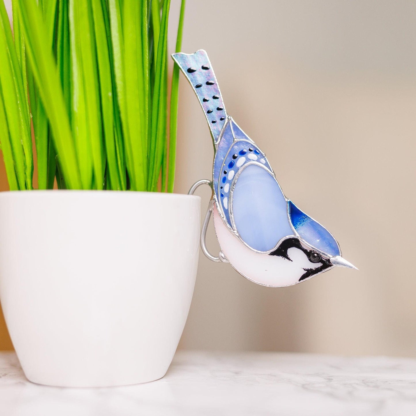 Stained glass Blue Jay Bird Suncatcher
