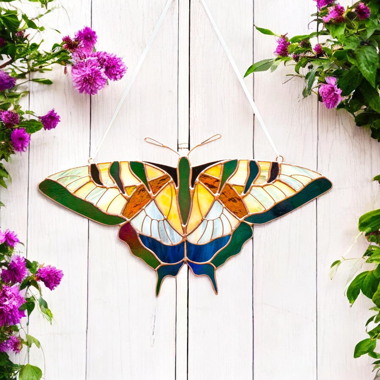 Yellow swallowtail butterfly stained resin window hangings