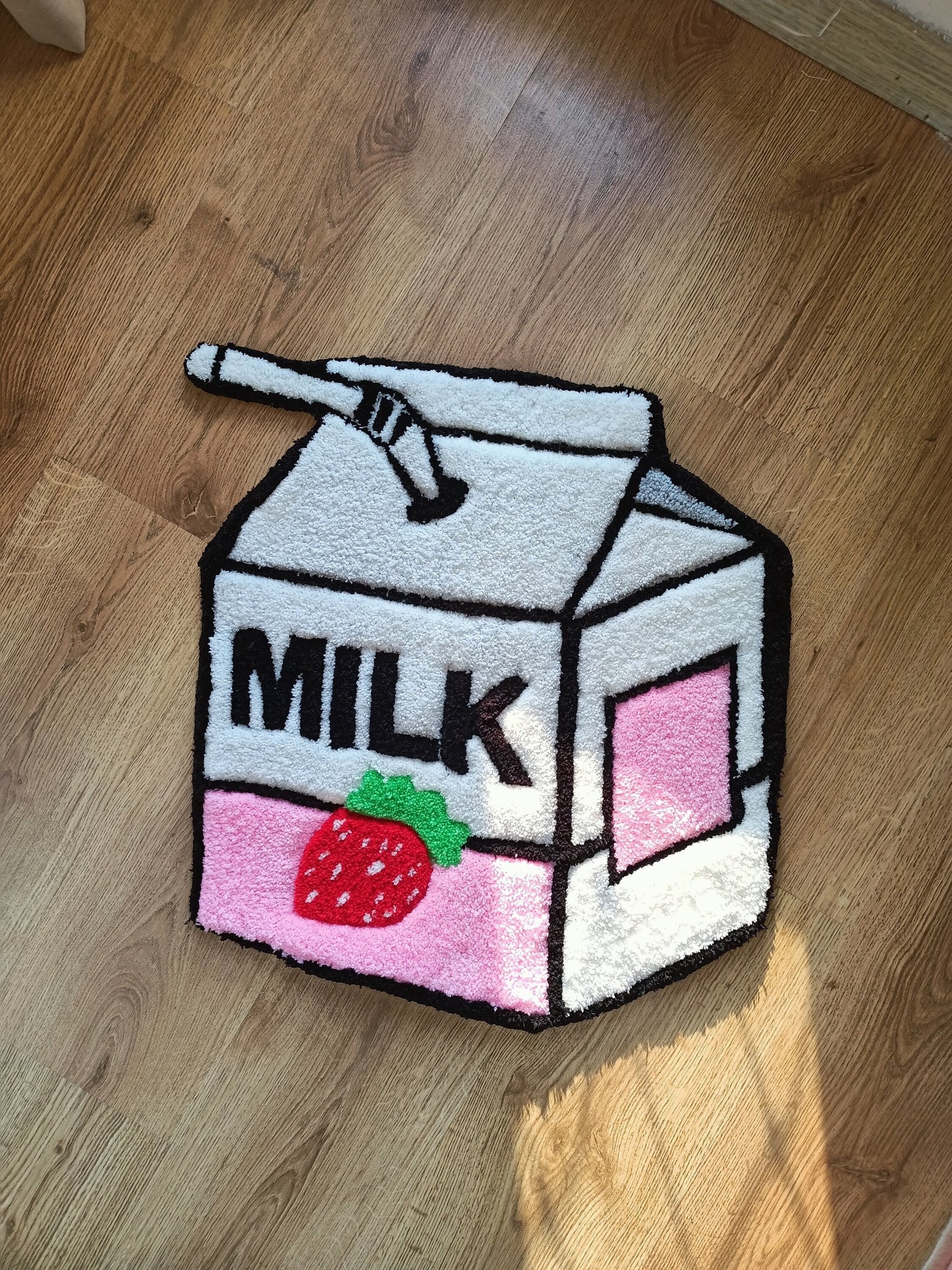 Strawberry Pink Milk Carton 3D Tufted Rug