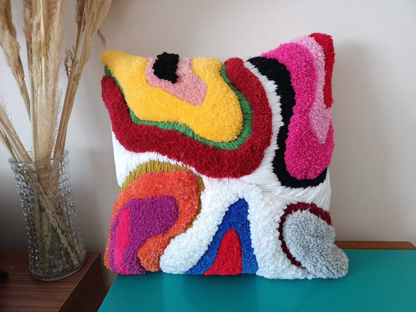 Abstract Rainbow Dripping Tufted Square Attached Sofa Handwoven Pillowcase
