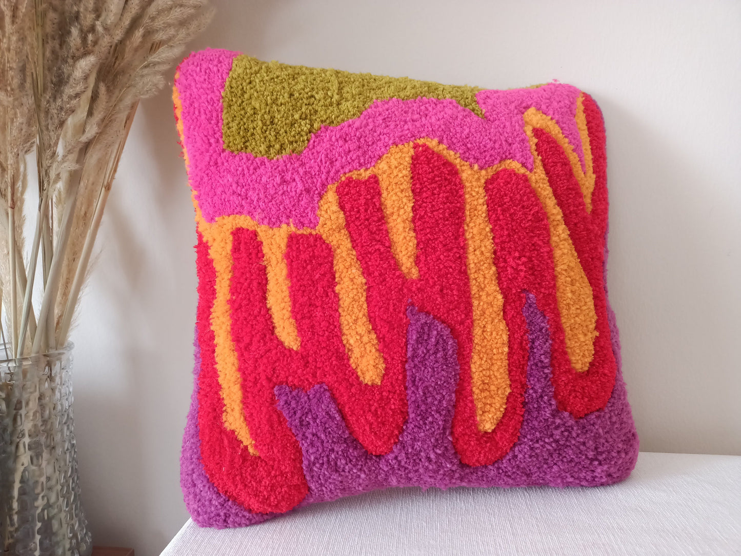 Colorful Abstract Hand Tufted Solid Pillow with Insert and Linen Back