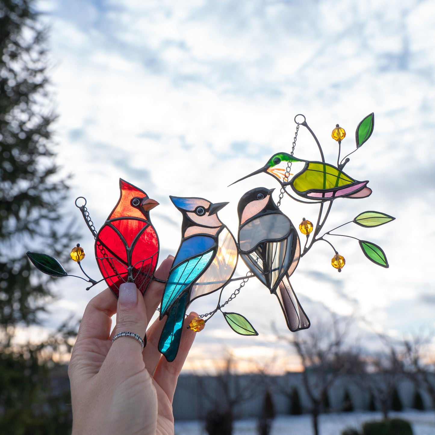Cardinal stained glass window hangings