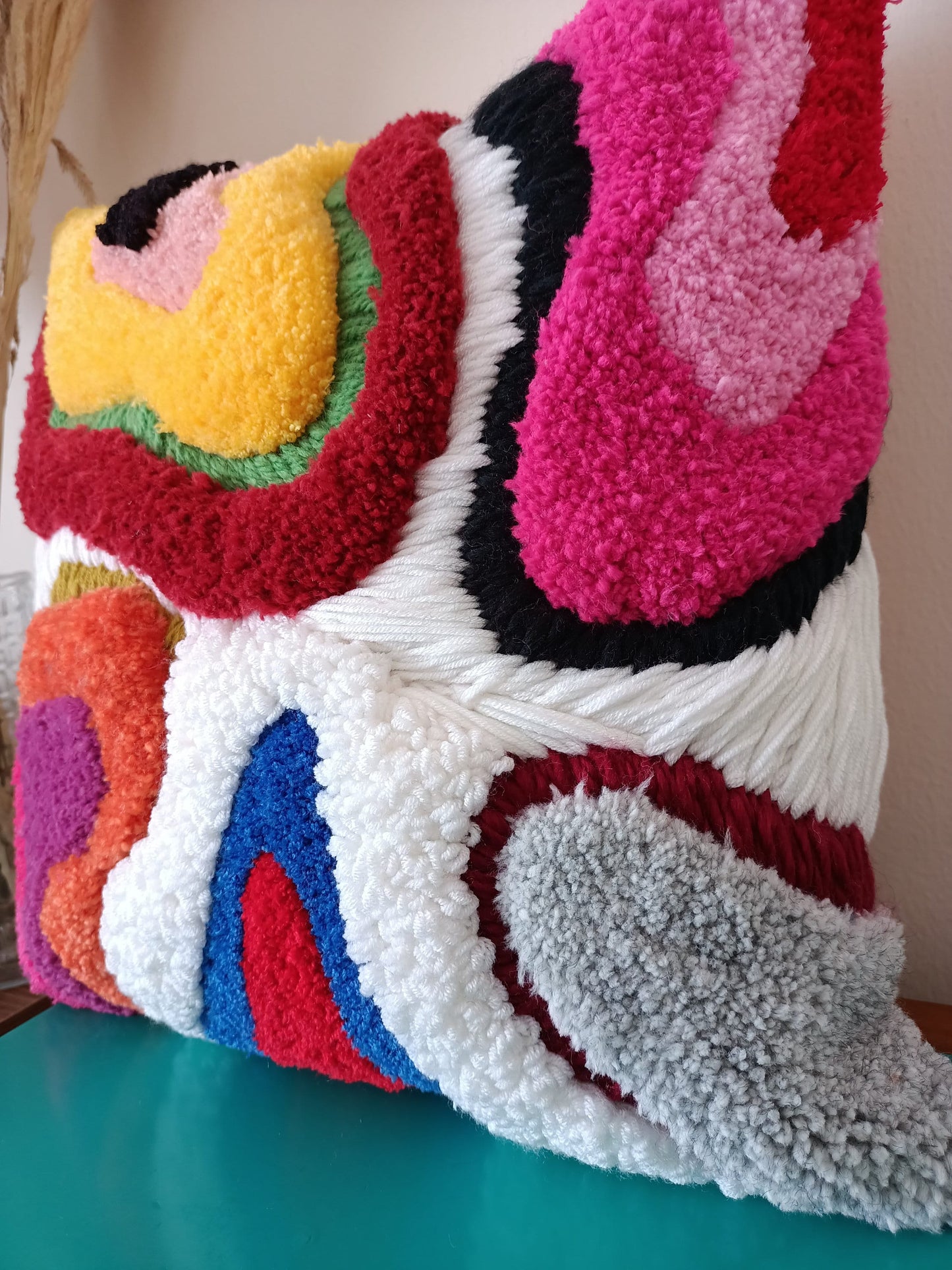 Abstract Rainbow Dripping Tufted Square Attached Sofa Handwoven Pillowcase