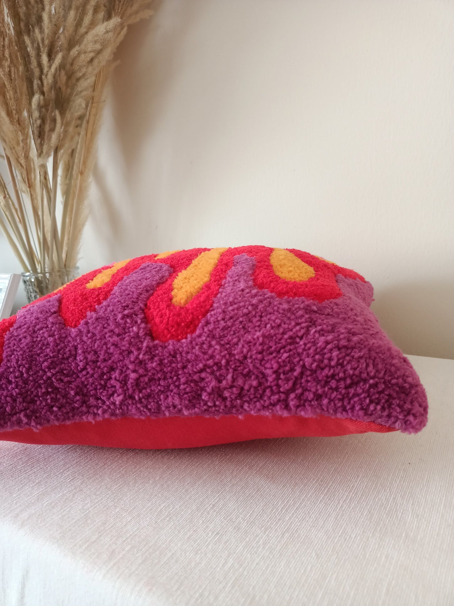 Colorful Abstract Hand Tufted Solid Pillow with Insert and Linen Back