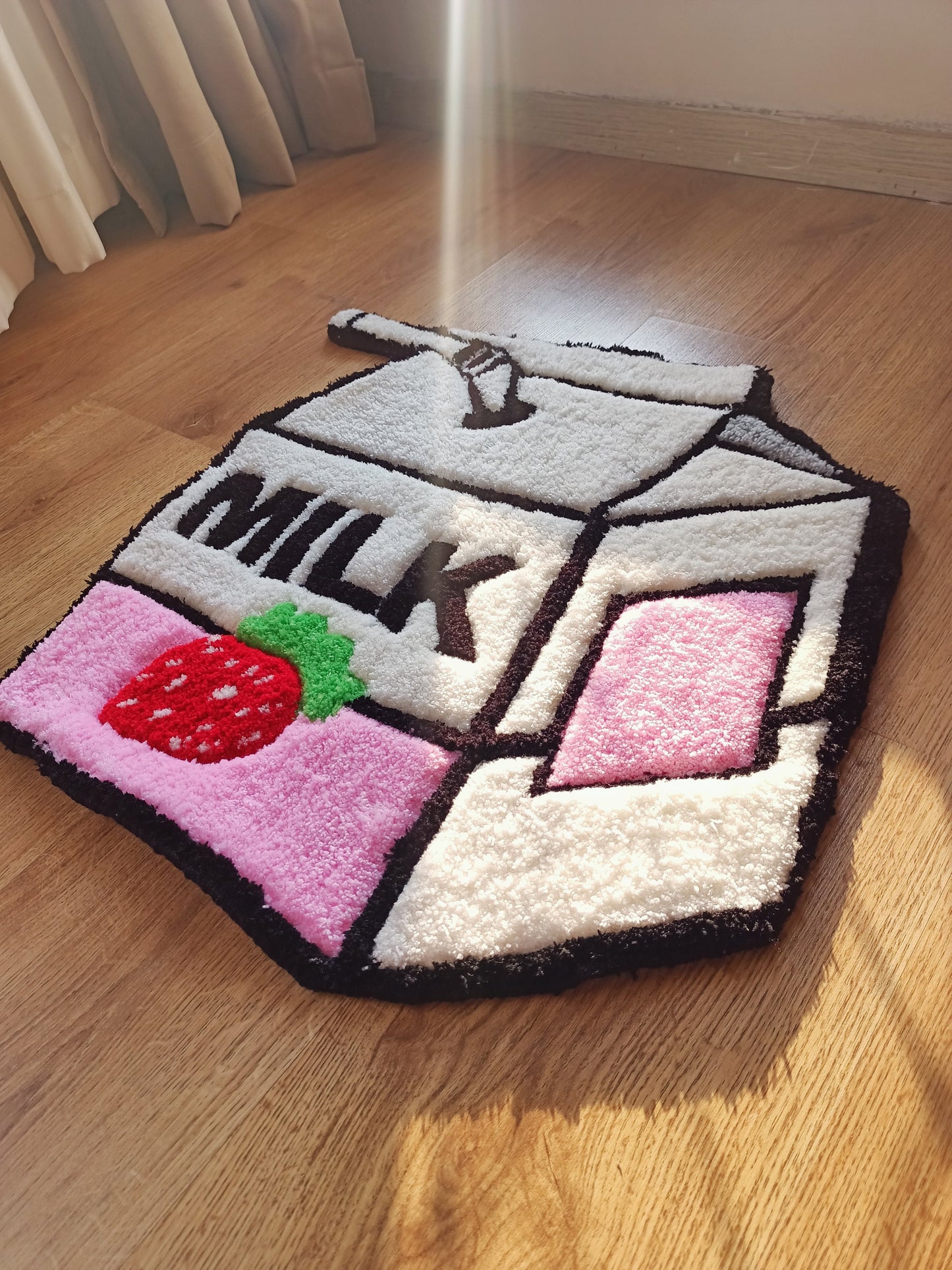 Strawberry Pink Milk Carton 3D Tufted Rug
