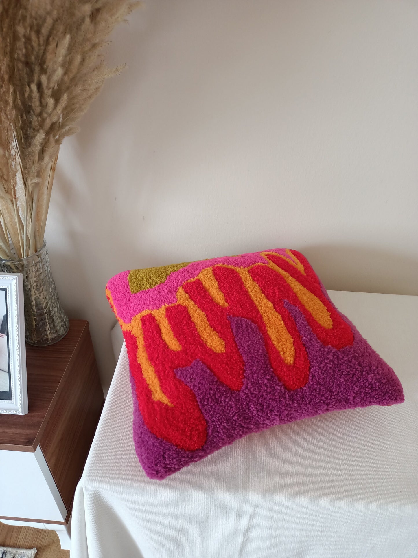 Colorful Abstract Hand Tufted Solid Pillow with Insert and Linen Back