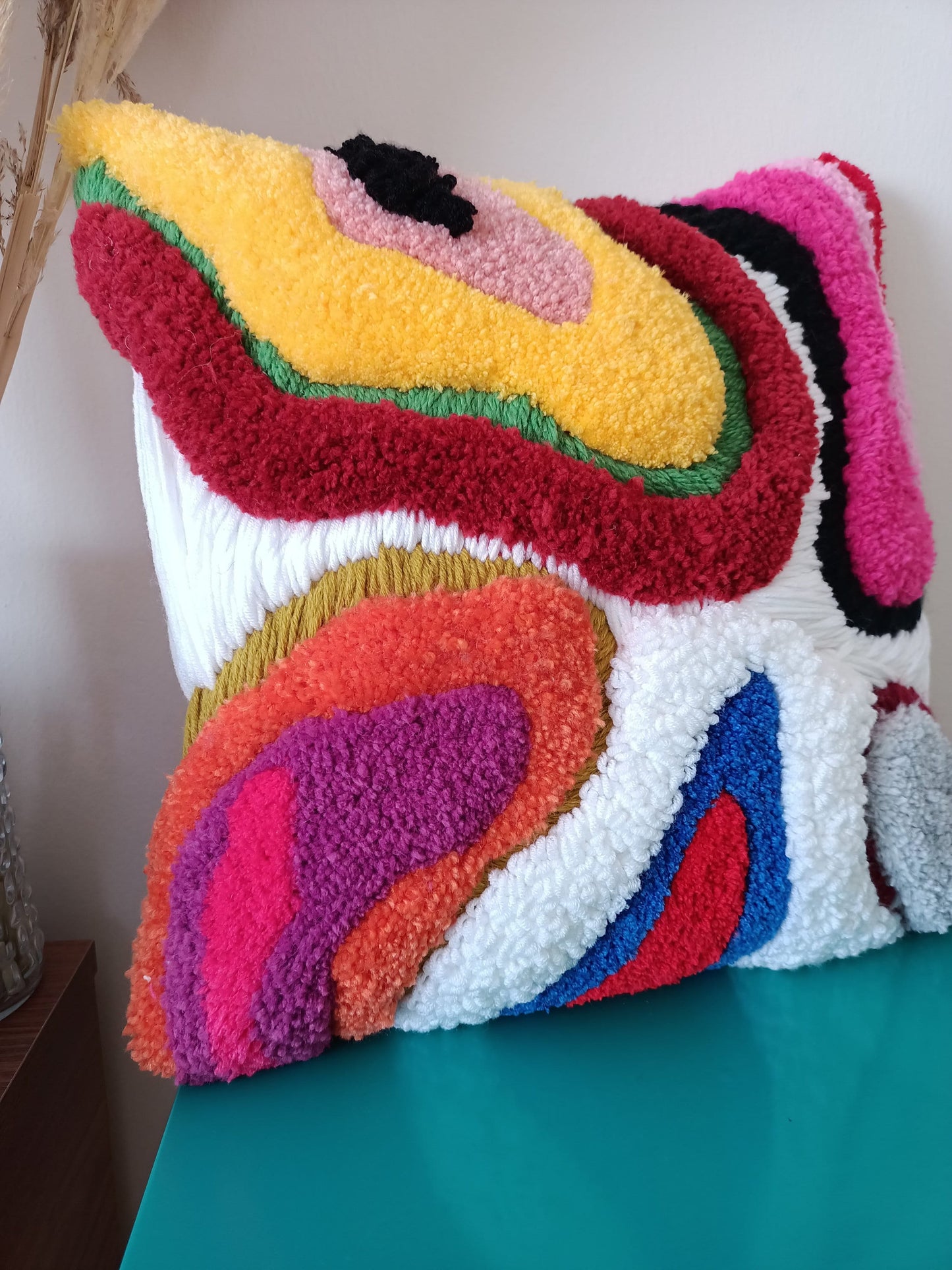 Abstract Rainbow Dripping Tufted Square Attached Sofa Handwoven Pillowcase