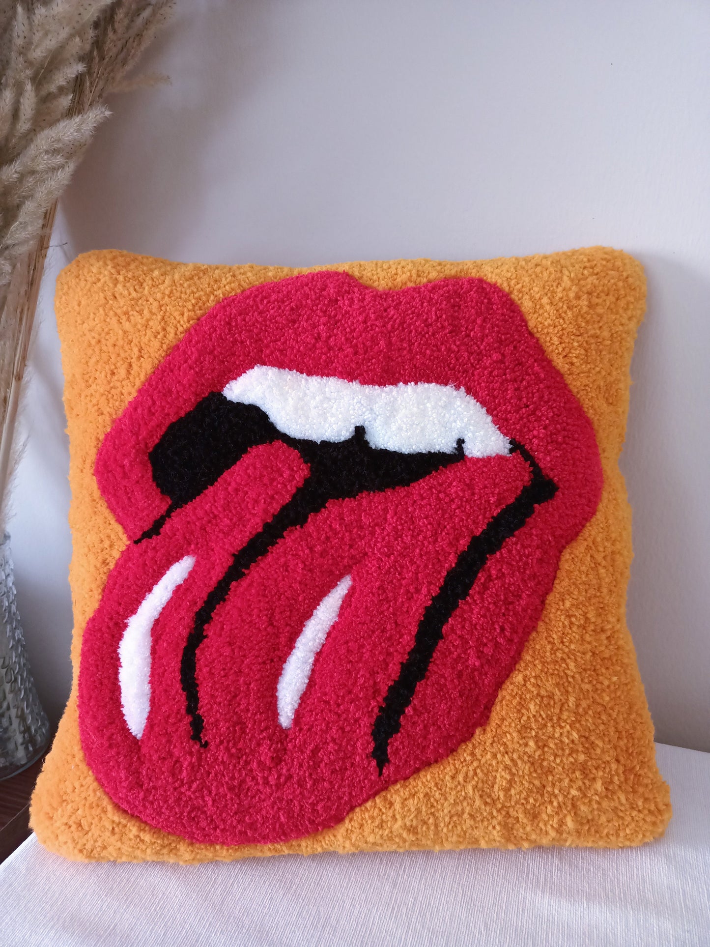 Red Sexy Lips Tongue Out Tufting Throw Pillow