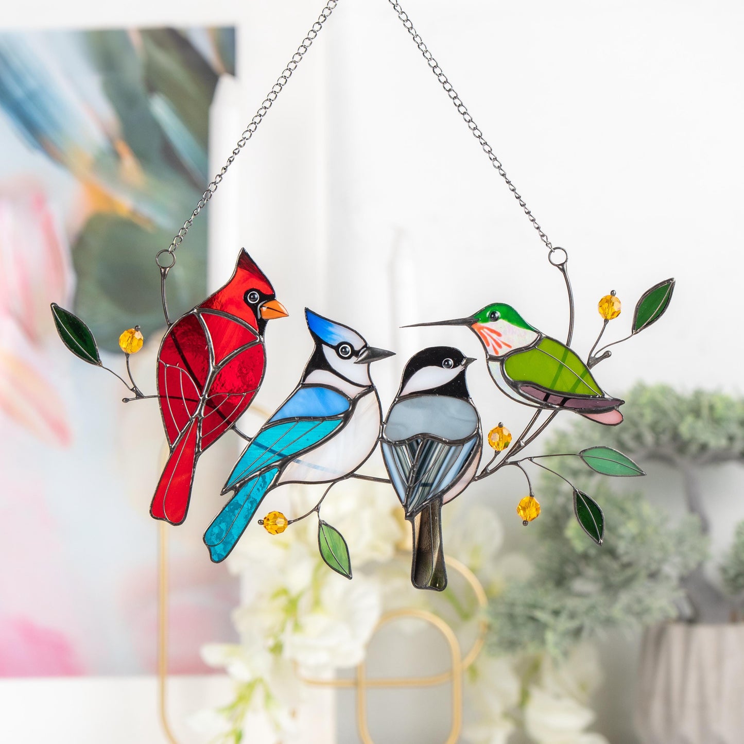 Cardinal stained glass window hangings