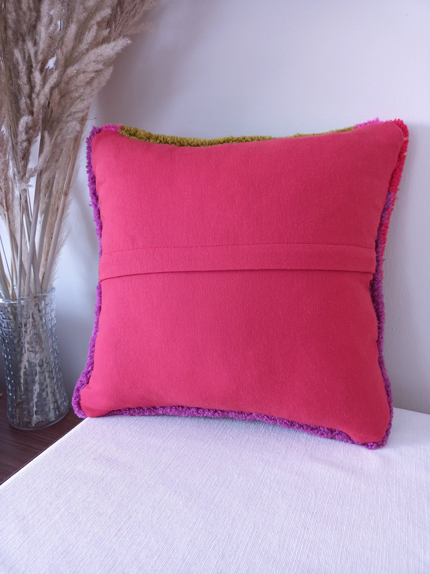 Colorful Abstract Hand Tufted Solid Pillow with Insert and Linen Back