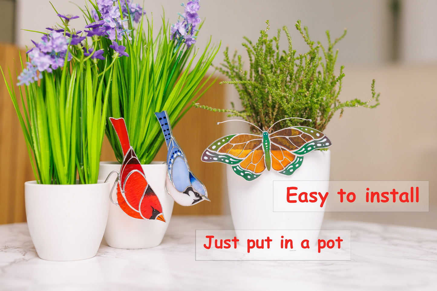 Stained glass Red cardinal planter decor