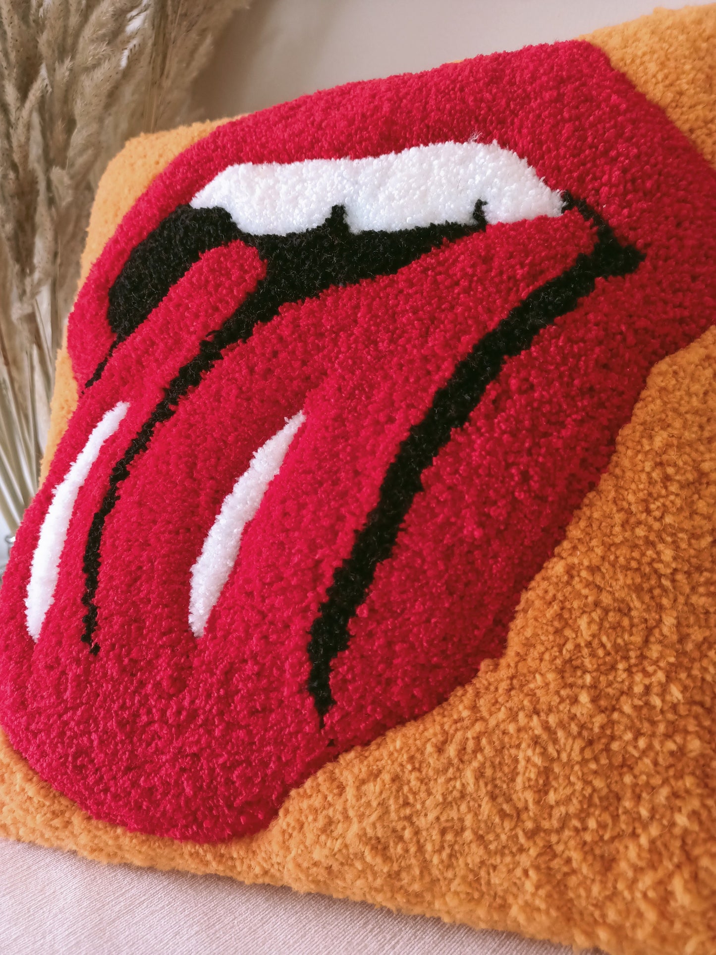 Red Sexy Lips Tongue Out Tufting Throw Pillow