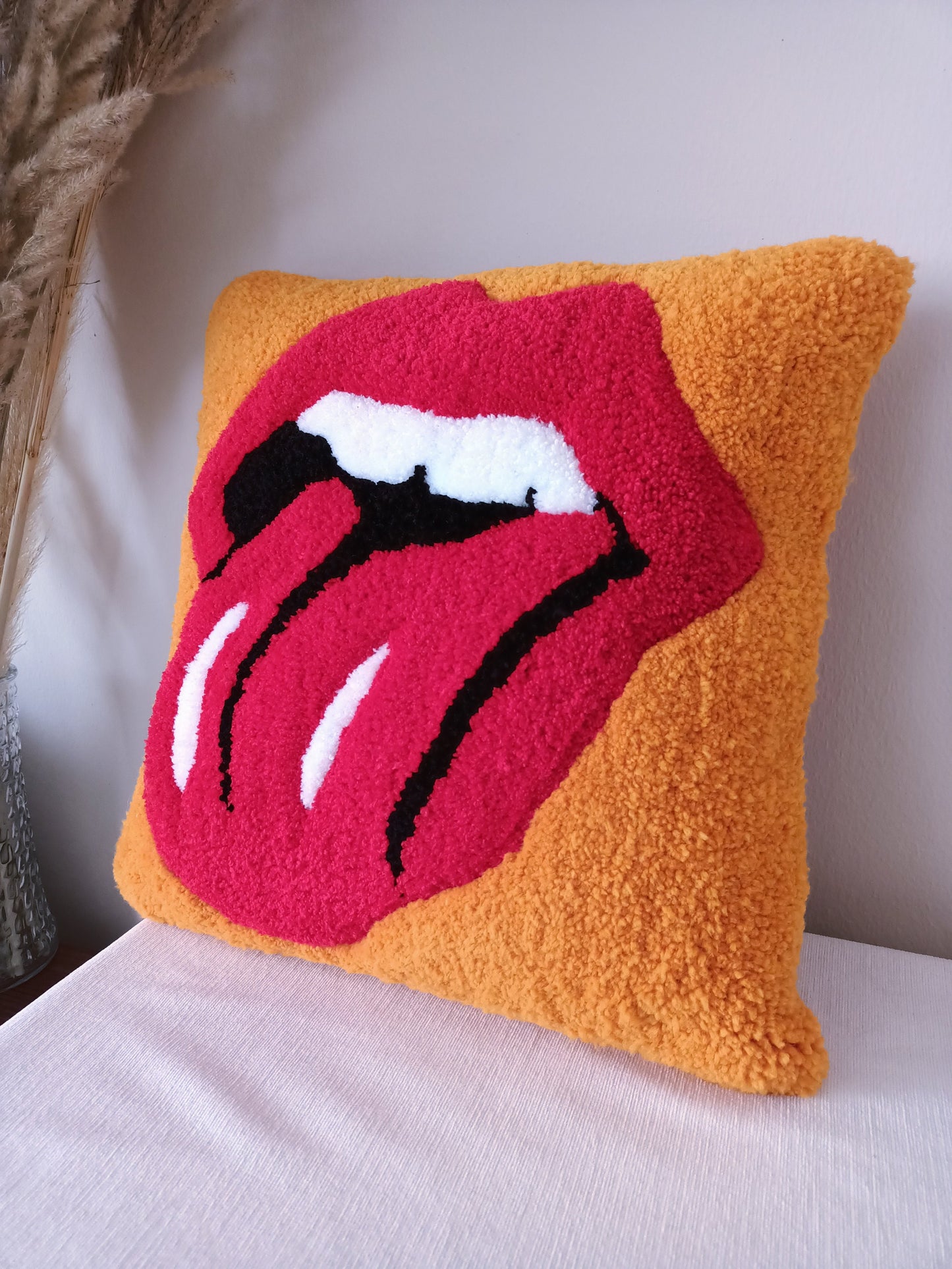 Red Sexy Lips Tongue Out Tufting Throw Pillow