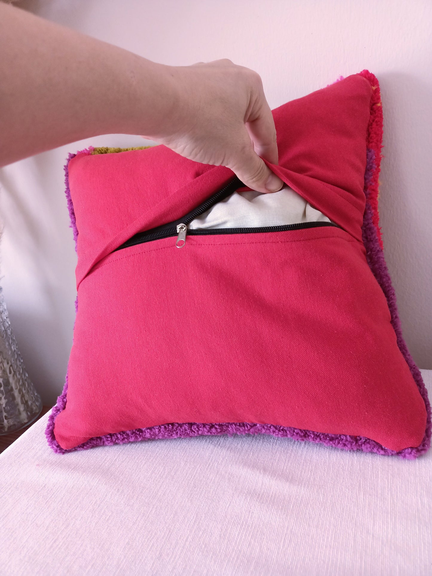 Colorful Abstract Hand Tufted Solid Pillow with Insert and Linen Back