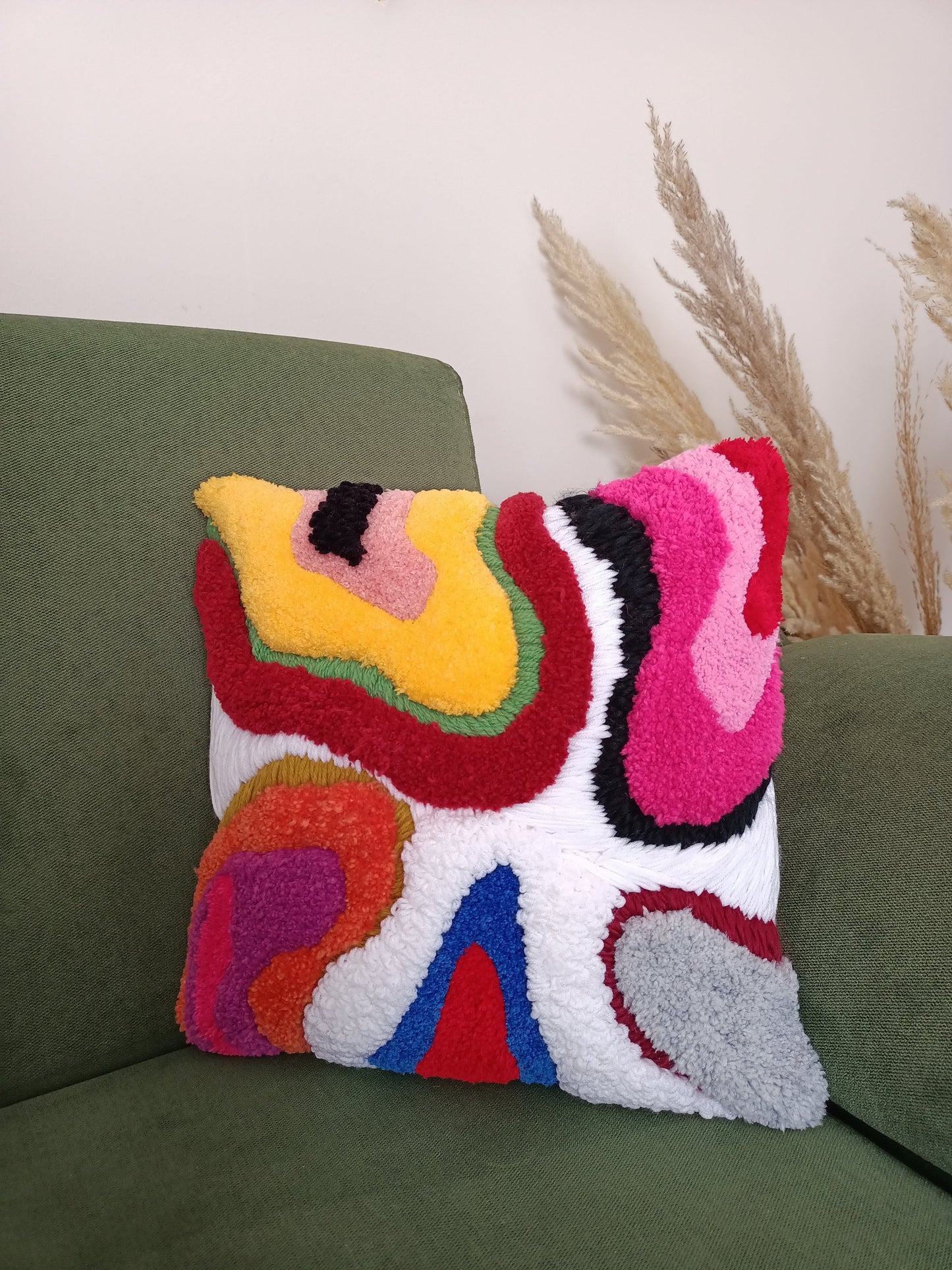 Abstract Rainbow Dripping Tufted Square Attached Sofa Handwoven Pillowcase