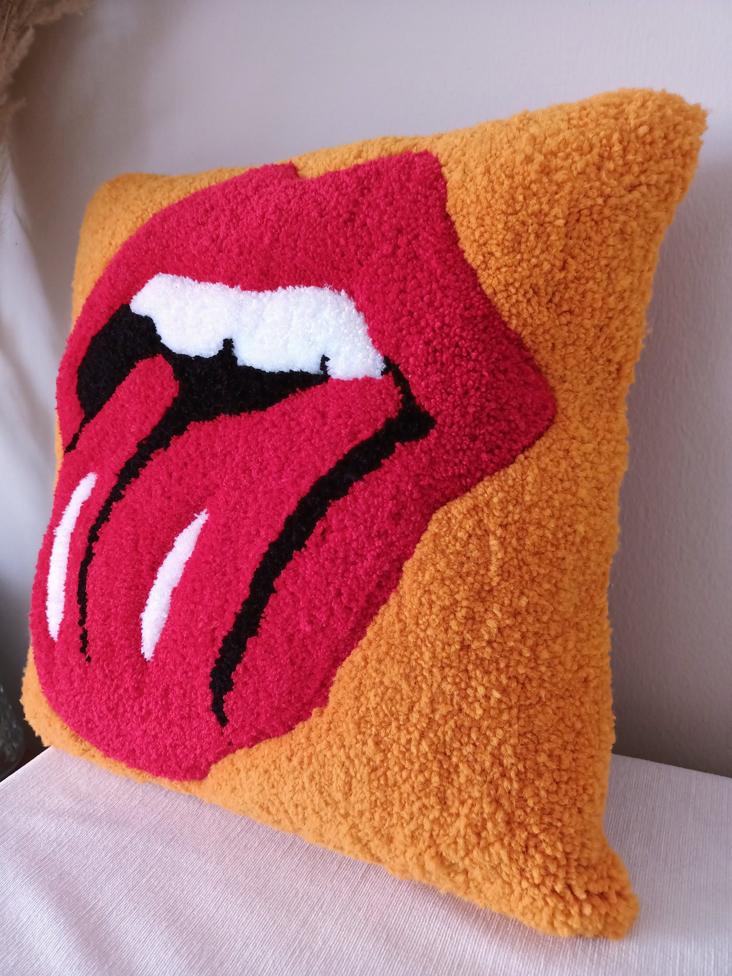 Red Sexy Lips Tongue Out Tufting Throw Pillow