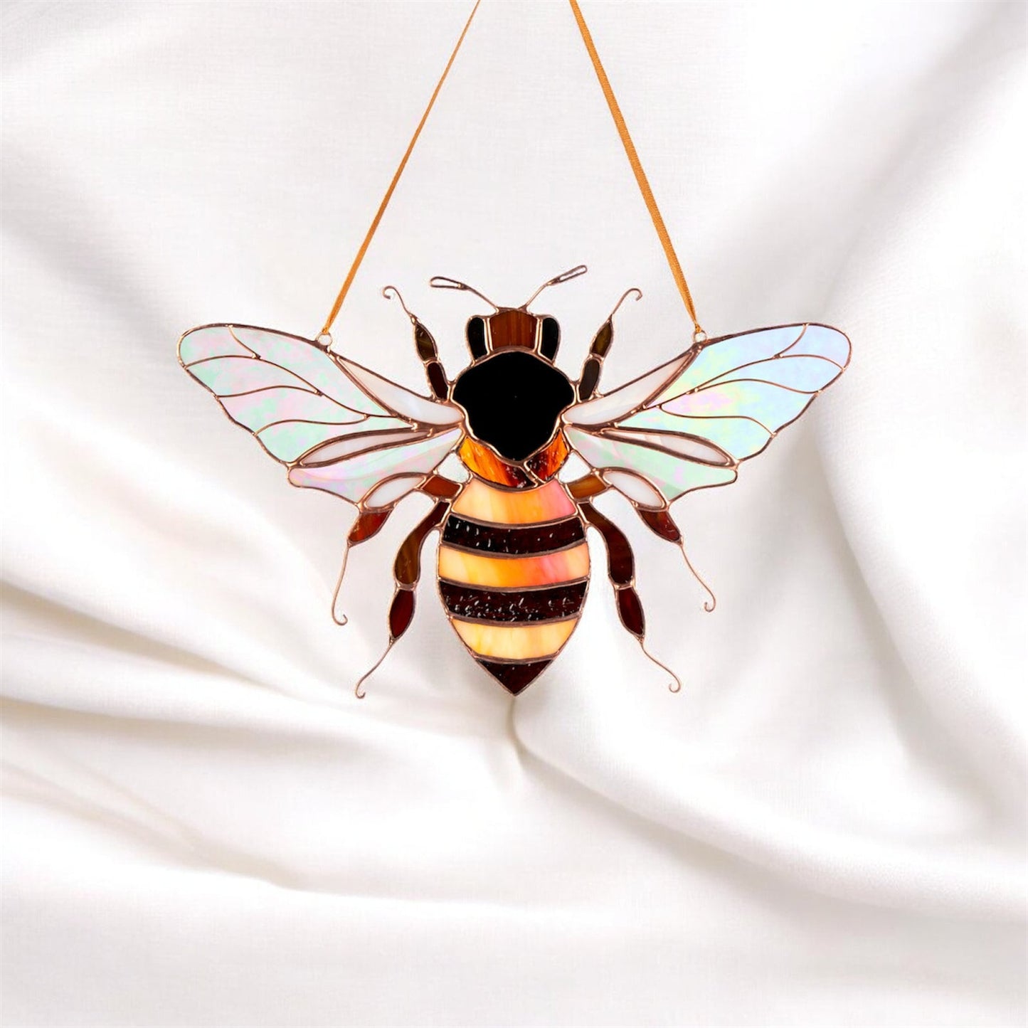 Honey bee stained resin window hangings