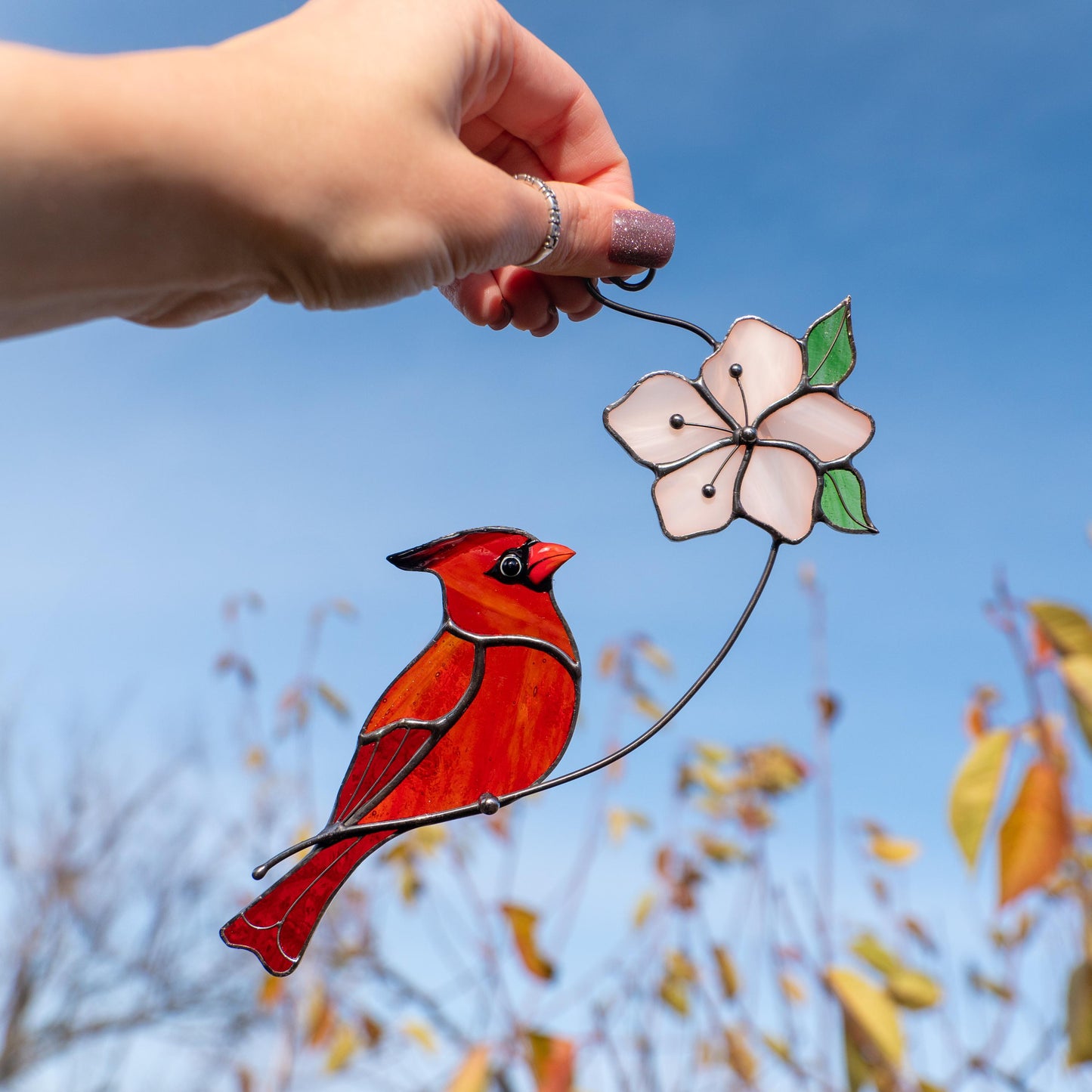 Cardinal stained glass ornament