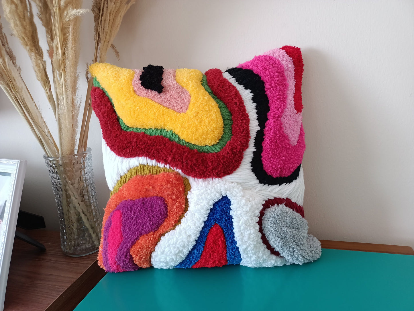 Abstract Rainbow Dripping Tufted Square Attached Sofa Handwoven Pillowcase
