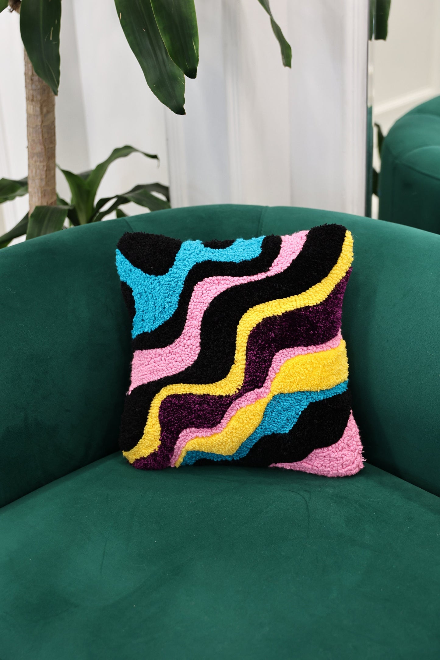 Punch Needle Tufted Wavy Squiggle Pillow