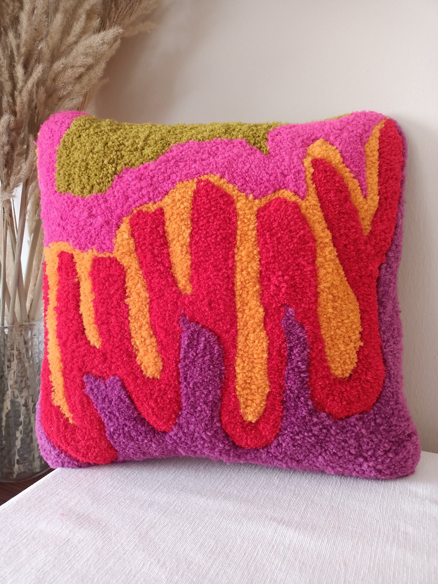 Colorful Abstract Hand Tufted Solid Pillow with Insert and Linen Back