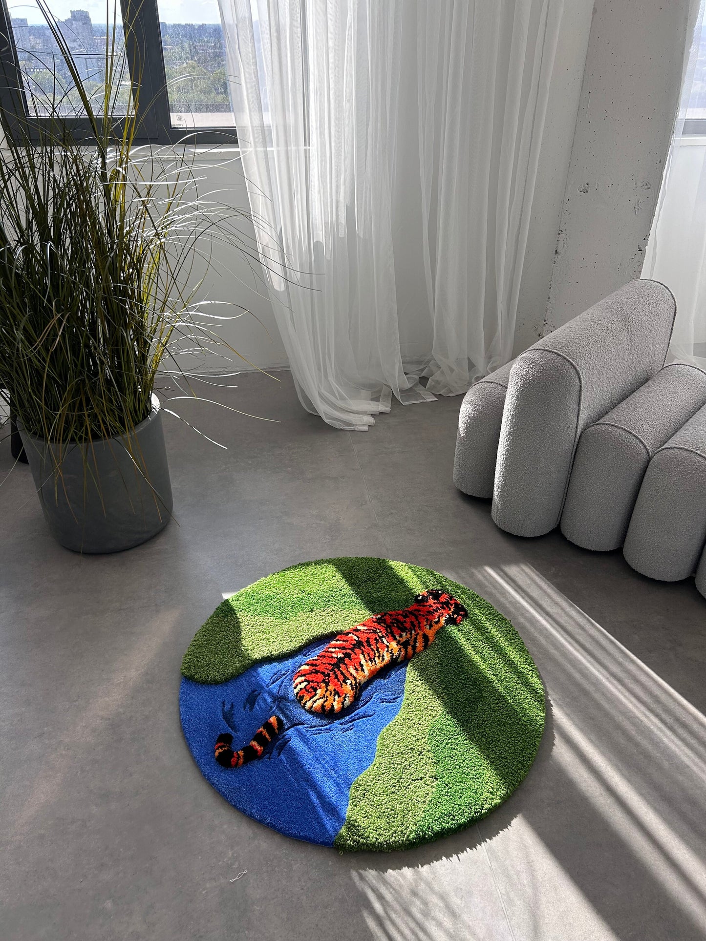 Tiger In The Pond Tufted Rug