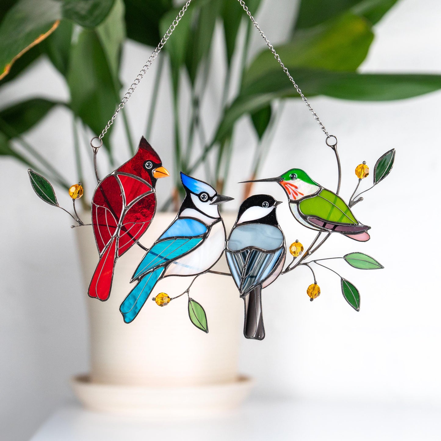 Cardinal stained glass window hangings
