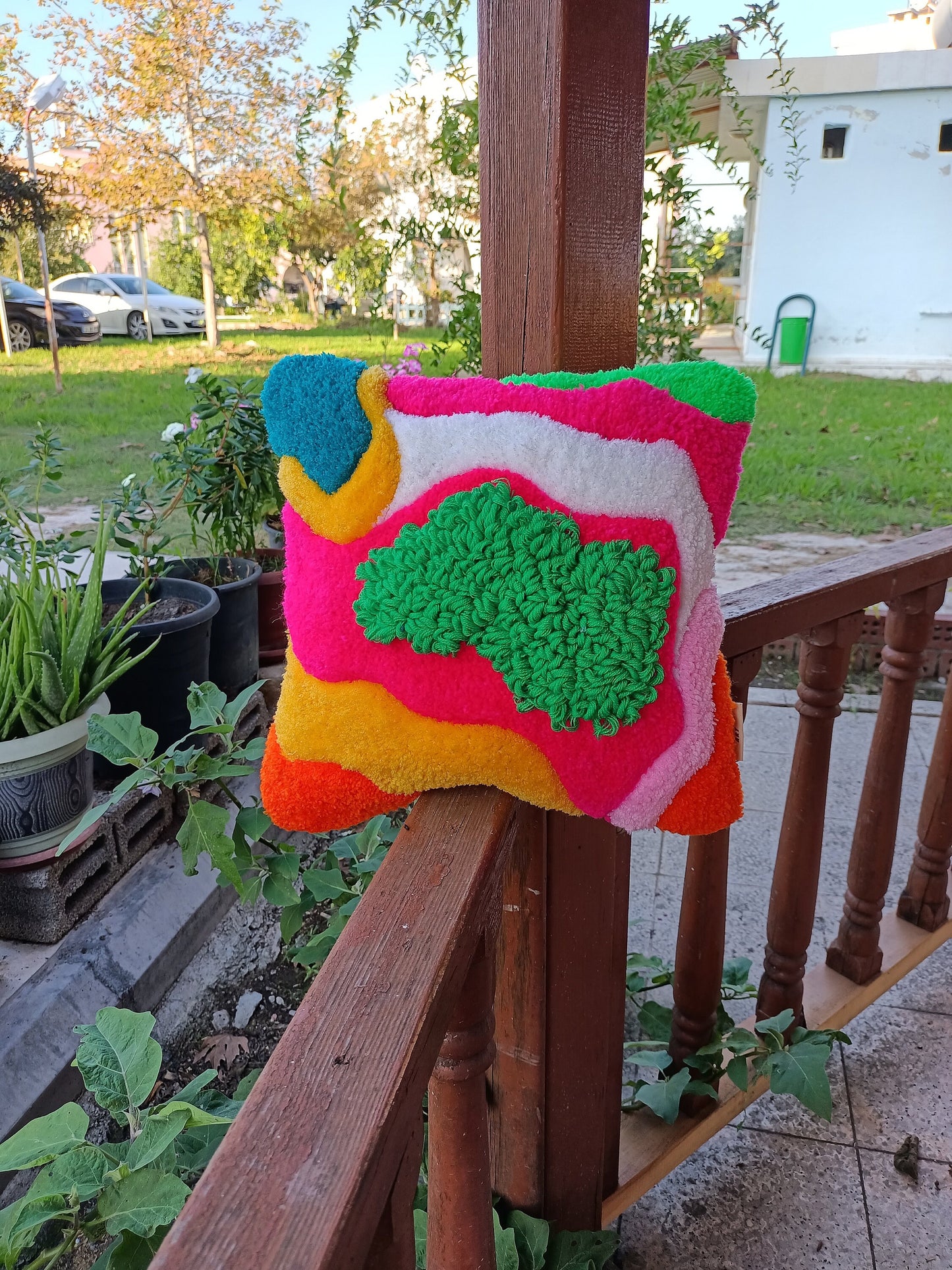 Contemporary Abstract Colorful Fluffy Hand Tufted Sofa Pillow Cover