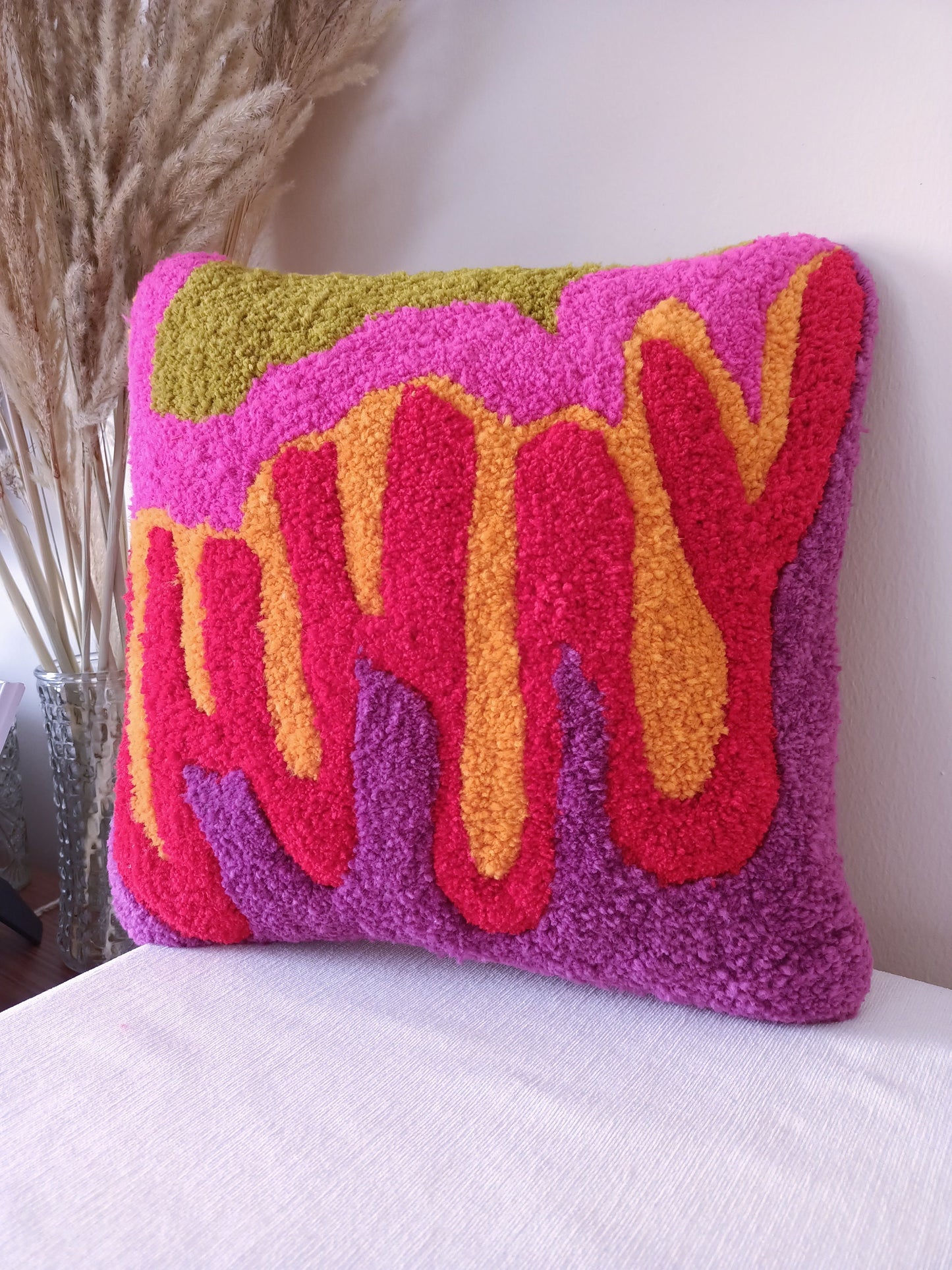 Colorful Abstract Hand Tufted Solid Pillow with Insert and Linen Back
