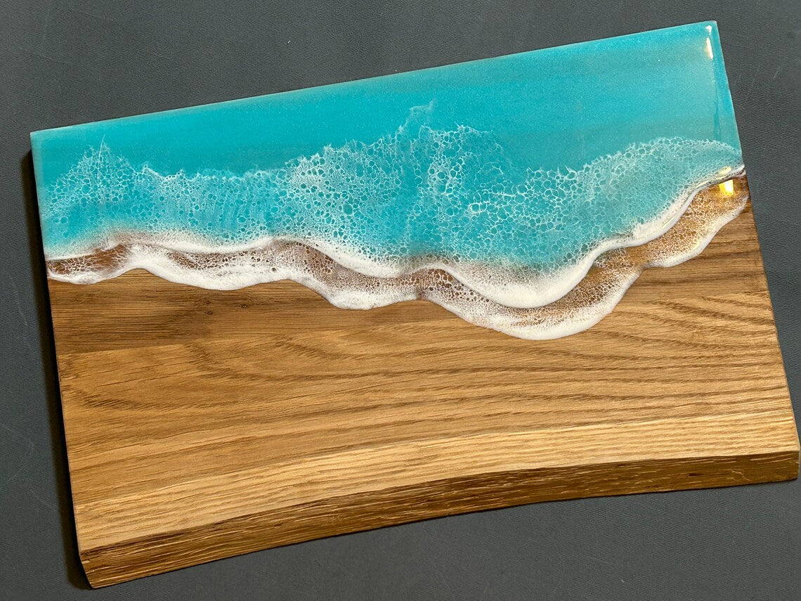 Personalized Wedding Family gift box Large Oak Wooden Ocean Resin Cheese Board Set