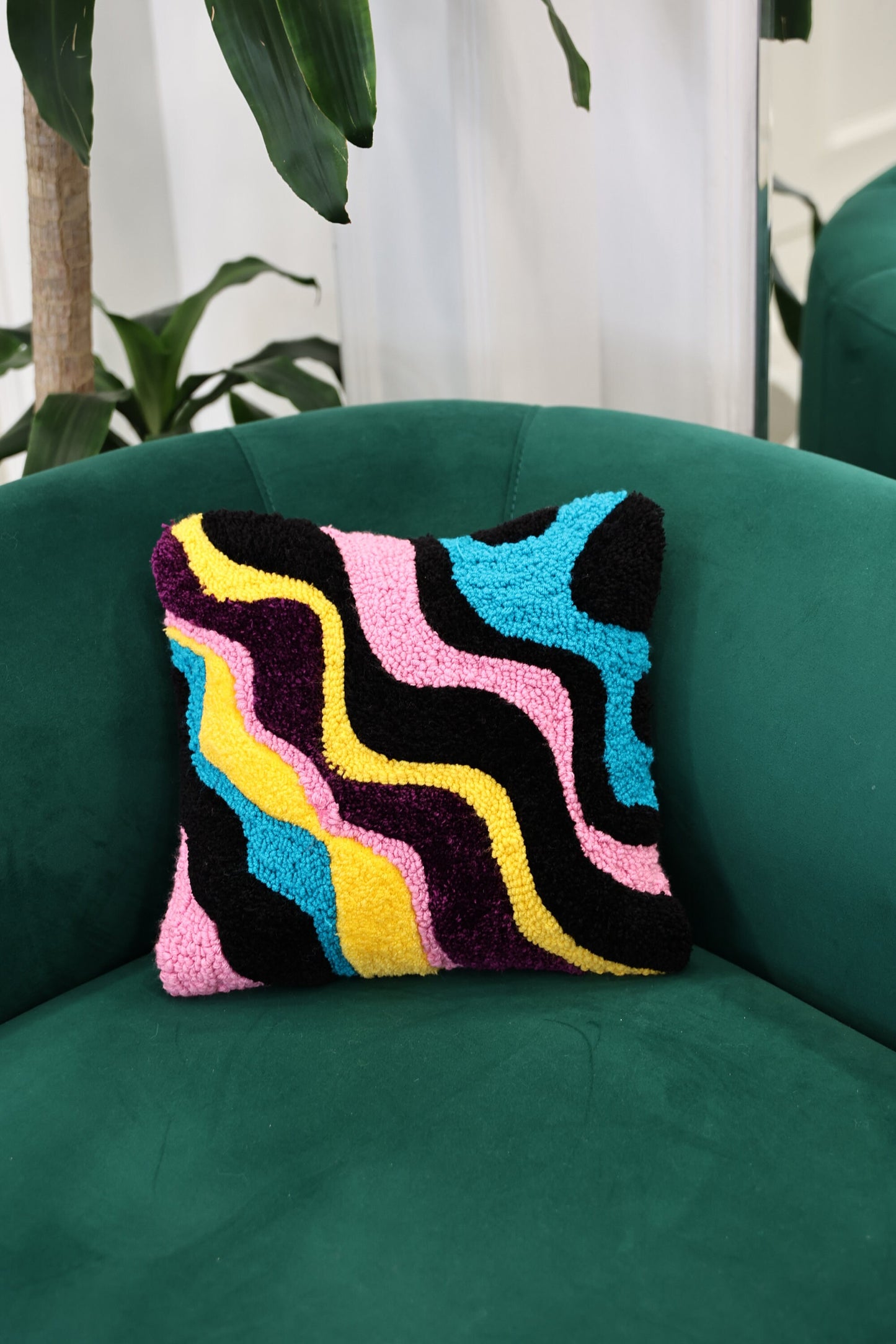 Punch Needle Tufted Wavy Squiggle Pillow