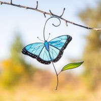 Blue moprho Butterfly stained glass window hangings