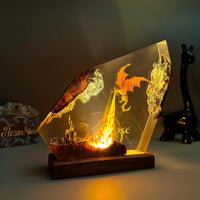Fire breath dragon resin lamp