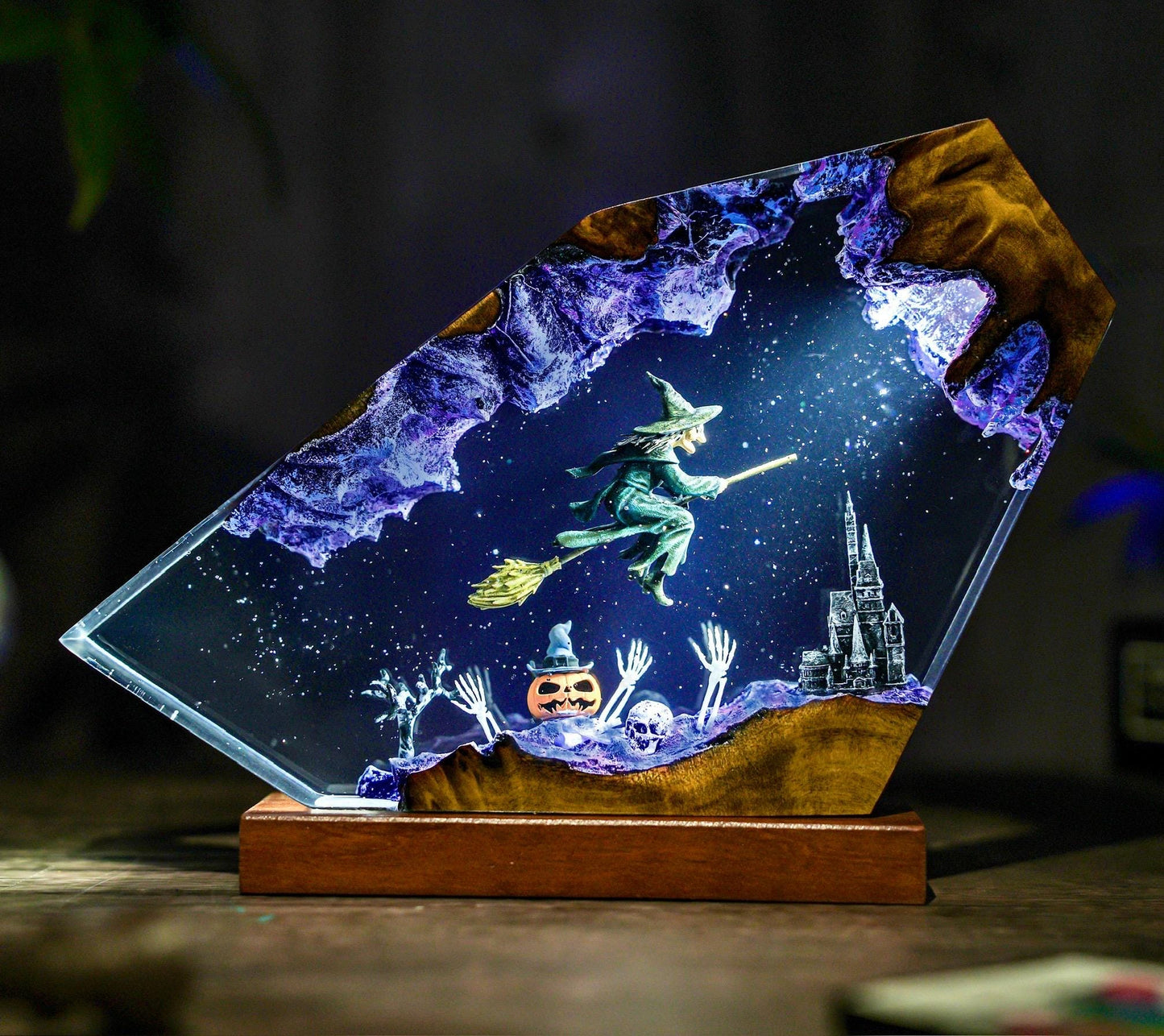 Handmade Halloween resin wood lamp