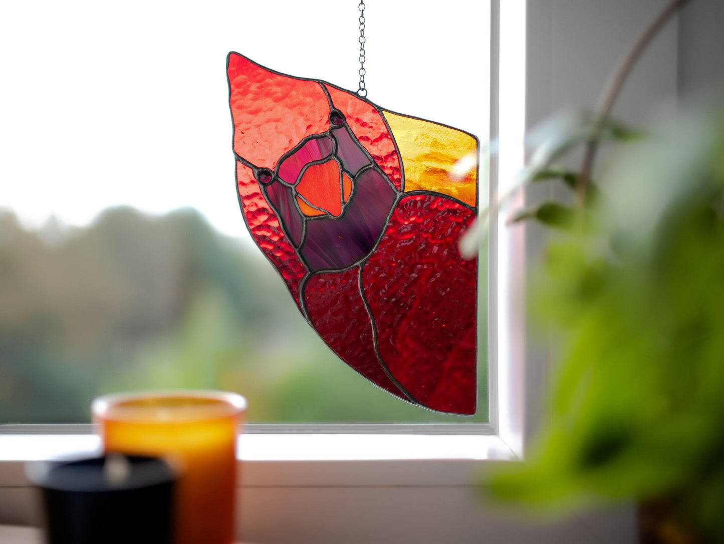Red Cardinal Stained Glass Window Hangings