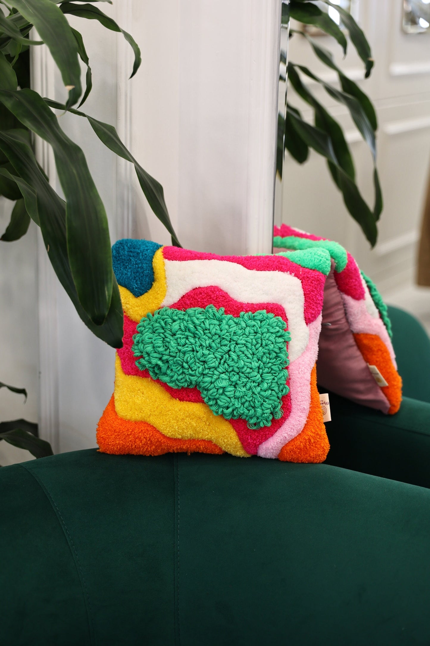 Contemporary Abstract Colorful Fluffy Hand Tufted Sofa Pillow Cover