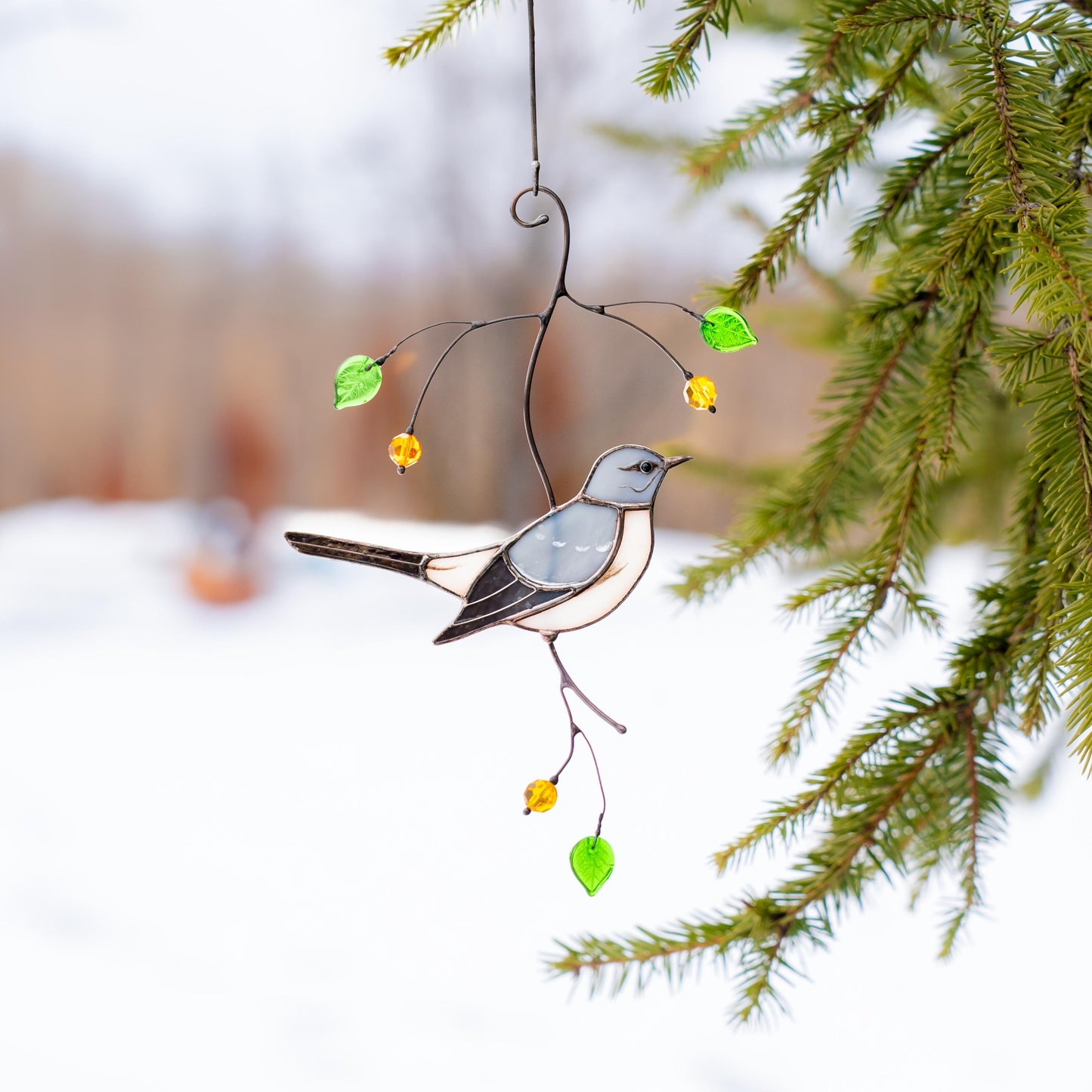 Mockingbird Modern stained glass window hangings