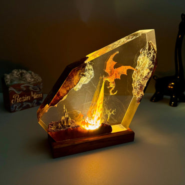 Fire breath dragon resin lamp