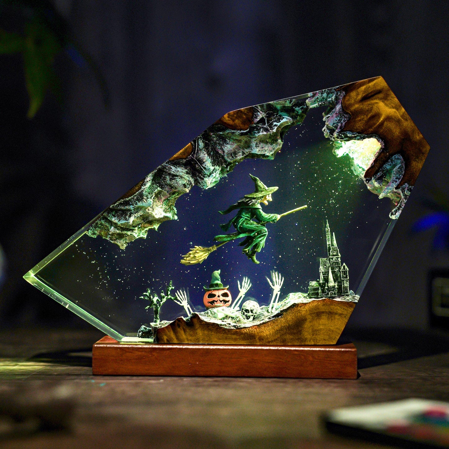 Handmade Halloween resin wood lamp