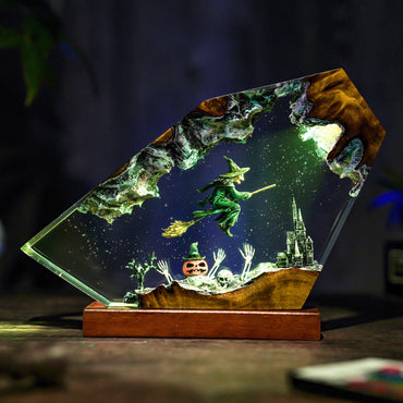 Handmade Halloween resin wood lamp