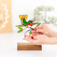 Custom stained glass hummingbird panel