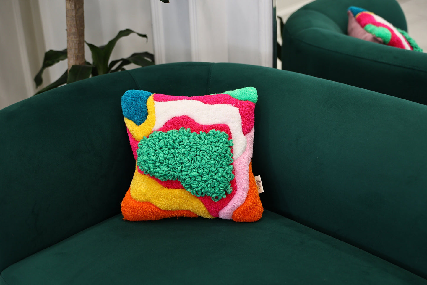 Contemporary Abstract Colorful Fluffy Hand Tufted Sofa Pillow Cover