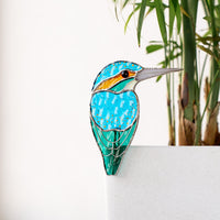 Kingfisher Bird Planter Stained Glass Decor