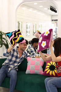 Punch Needle Tufted Wavy Squiggle Pillow