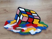 3D Feel Melting Rubiks Cube Hand Tufted Area Rug