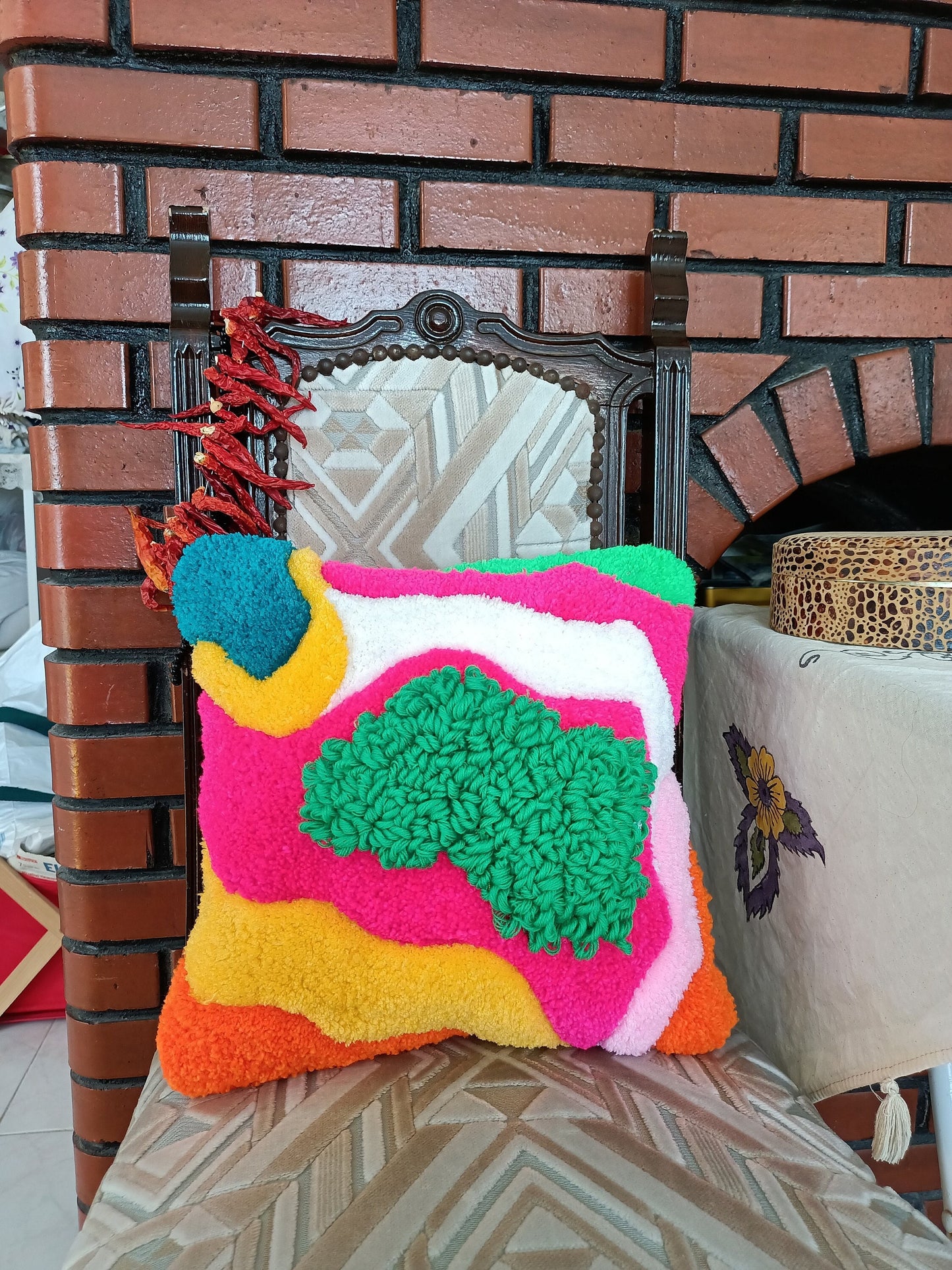 Contemporary Abstract Colorful Fluffy Hand Tufted Sofa Pillow Cover