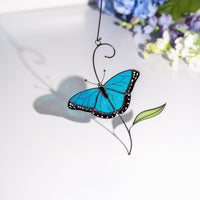 Blue moprho Butterfly stained glass window hangings