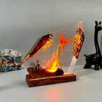 Fire breath dragon resin lamp
